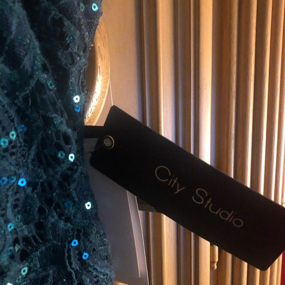 City Studio Emerald Sequined Lace High Low Dress - Picture 5 of 5